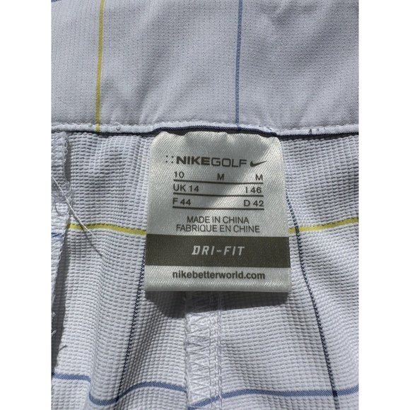 NIKE GOLF Shorts Medium White Blue Striped Chino Embroidered Swoosh Dri-Fit Mens - Picture 10 of 16